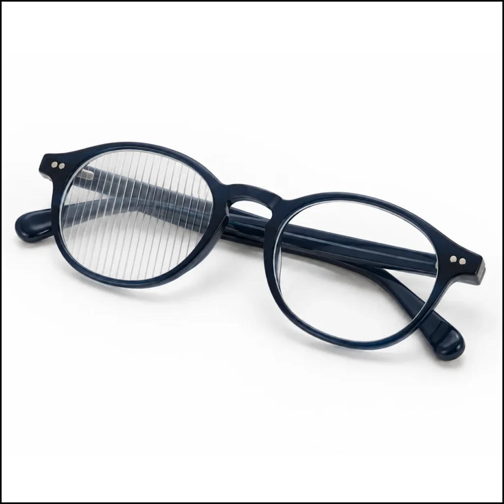 Glasses with a Fresnel prism applied to one lens