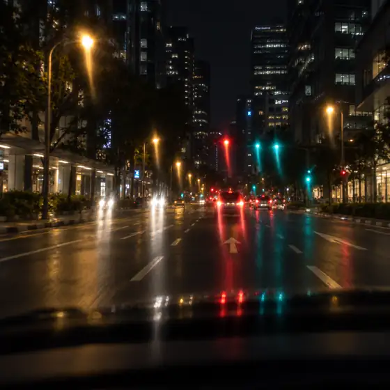 Simulated night vision with light streaks and glare caused by keratoconus