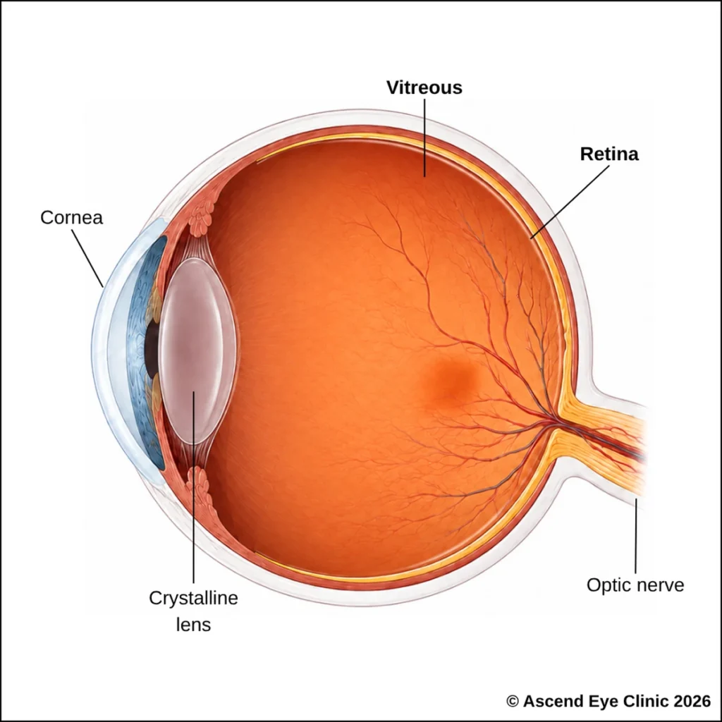 Diagram of the vitreous and retina of the eye